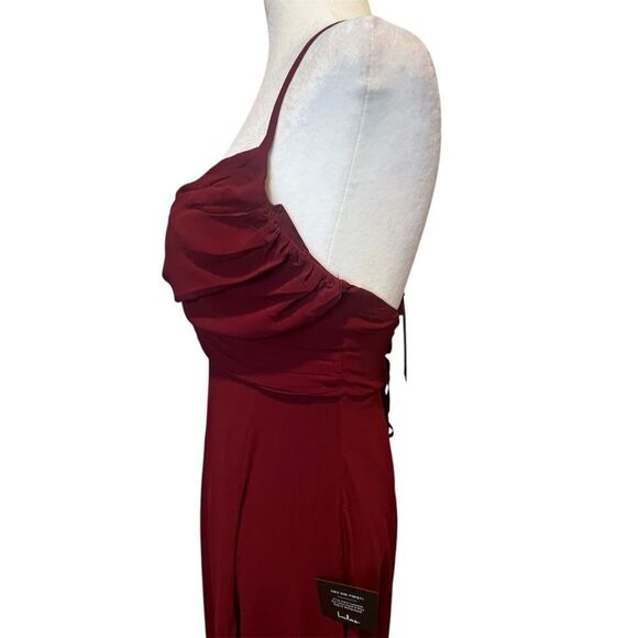 NWT LuLus Event Ready Burgundy Backless Lace-Up Maxi Dress size small - Picture 7 of 11